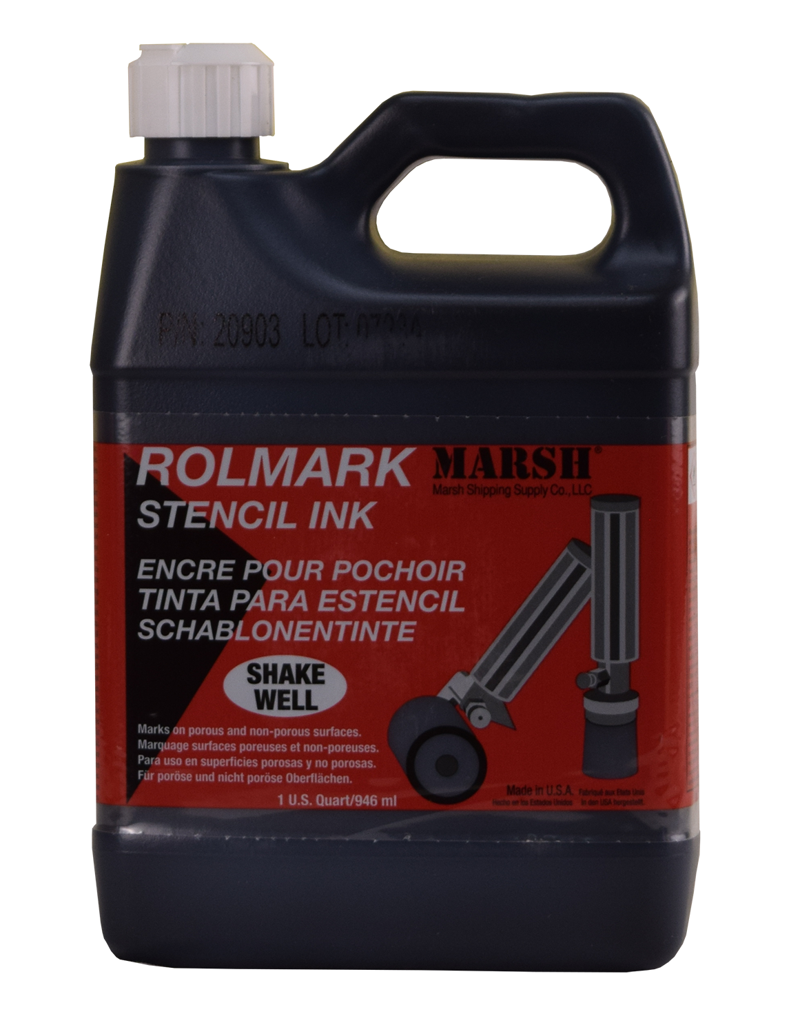 Black Rolmark stencil ink quart for porous and non-porous surfaces